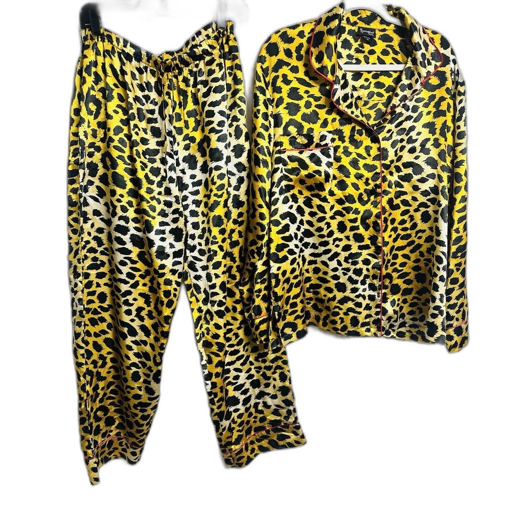 Pajamagram Leopard Print Silky Long Pants & Top Pajama Set XL